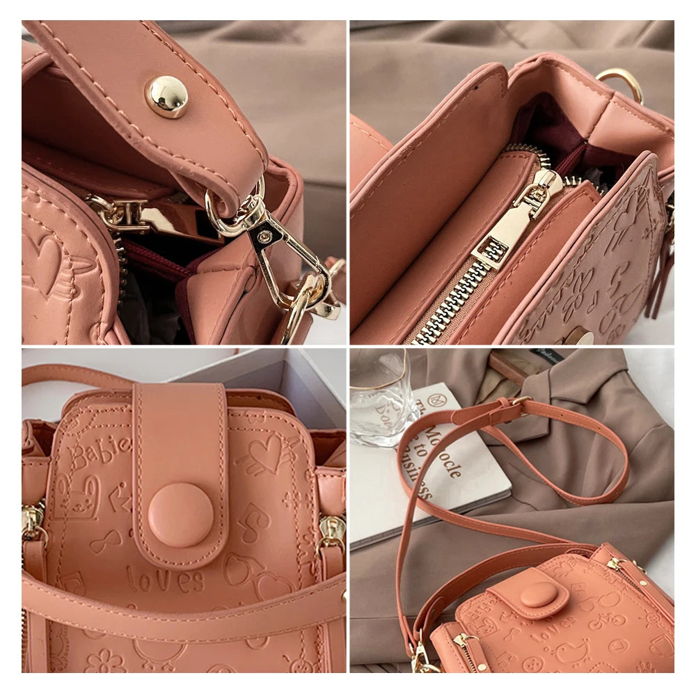 Large Capacity Crossbody Bag Leather Handbags Women Bucket Shoulder Bag
