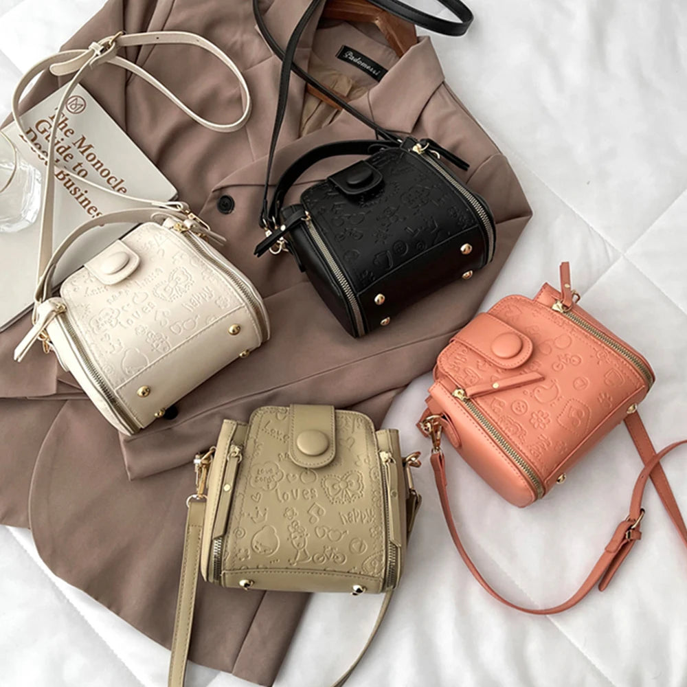 Large Capacity Crossbody Bag Leather Handbags Women Bucket Shoulder Bag