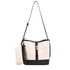 Large Capacity Bucket Bag Vintage Canvas Shoulder Messenger Handbag with Purse