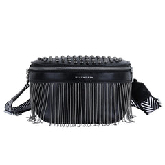 Large Capacity Leather Chest Bag with Tassel and Rivet Design