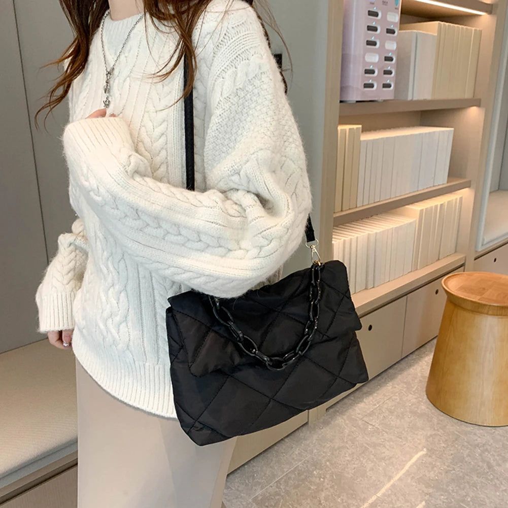 Large Capacity Crossbody Square Bags for Women, Quilted Winter Underarm Bags