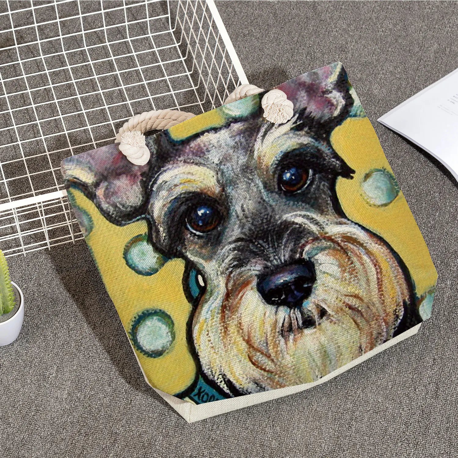 Schnauzer Dog Painting Handbag Customizable Lady Shoulder Bag