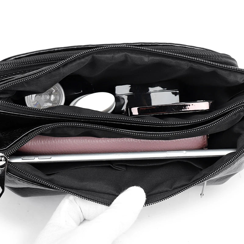 Double Pocket Crossbody Bag Women Shoulder Bags Leather Handbags