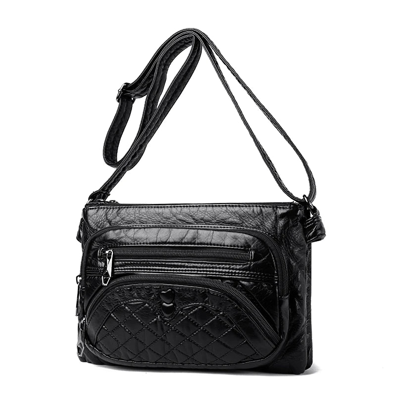 Double Pocket Crossbody Bag Women Shoulder Bags Leather Handbags
