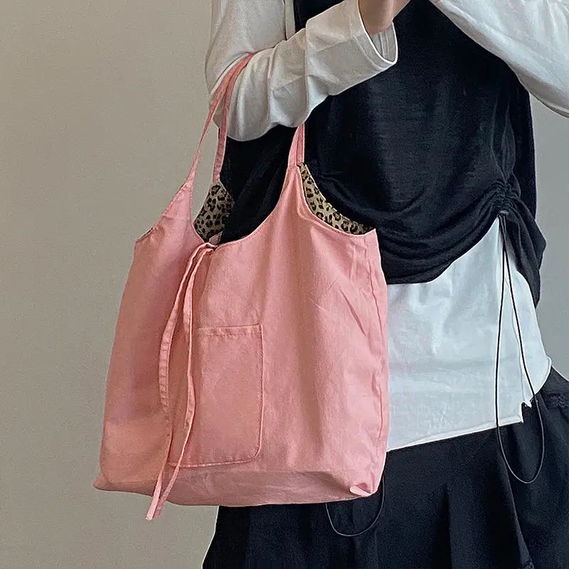 Leopard Pattern Canvas Handbag Women Shoulder Bag Travel Tote