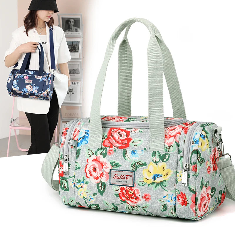 Flower Women Crossbody Bag Nylon Top-Handle Tote