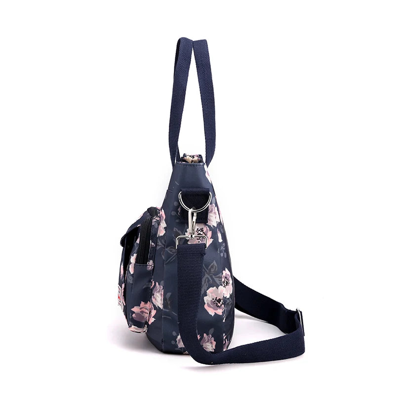 Floral Print Crossbody Bag Nylon Top-Handle Tote Women Handbag