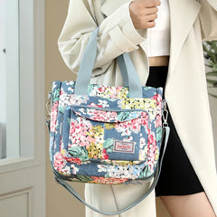 Floral Print Crossbody Bag Nylon Top-Handle Tote Women Handbag