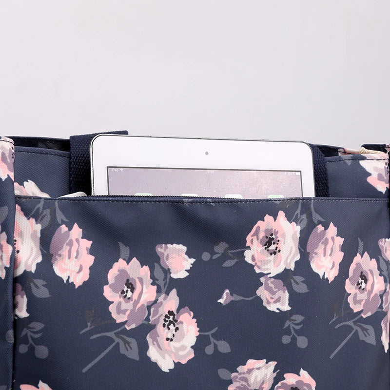 Floral Print Crossbody Bag Nylon Top-Handle Tote Women Handbag