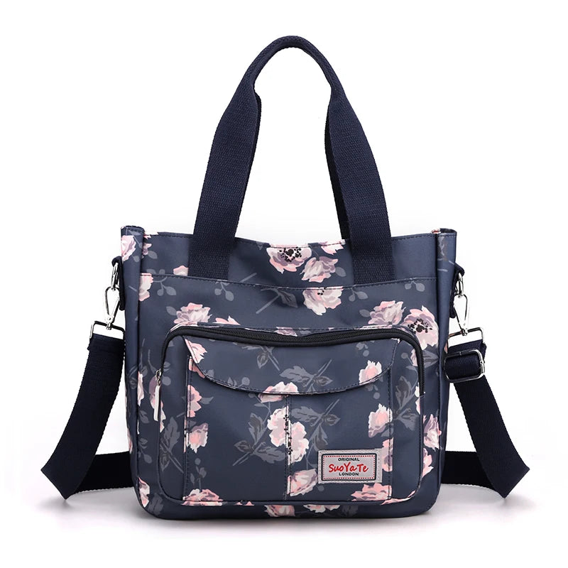 Floral Print Crossbody Bag Nylon Top-Handle Tote Women Handbag