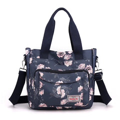 Floral Print Crossbody Bag Nylon Top-Handle Tote Women Handbag