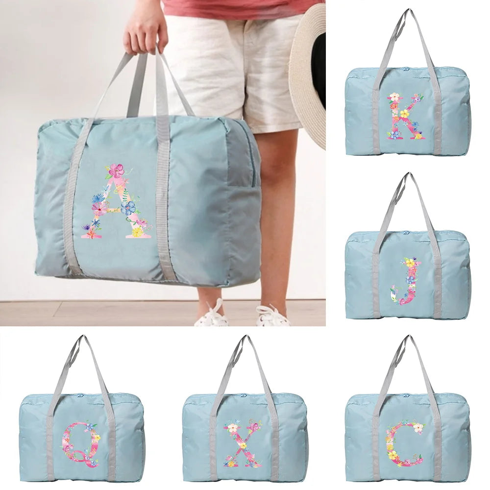 Pink Letter Print Large Capacity Travel Tote Handbag Duffle Bag