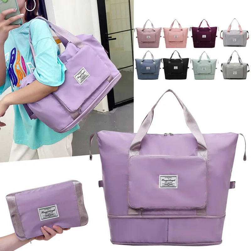 Large Folding Travel Bag Waterproof Tote Duffle Gym Yoga Storage Shoulder