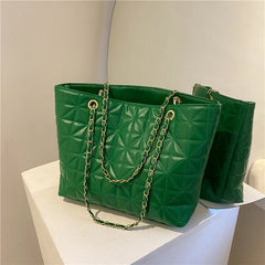 Large Capacity Diamond Chain Handbag Leather Tote Bag