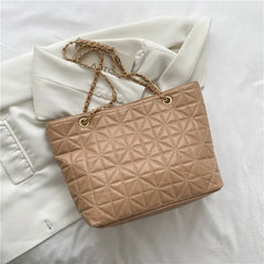 Large Capacity Diamond Chain Handbag Leather Tote Bag