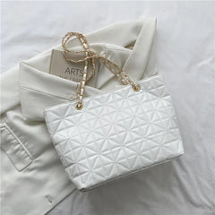 Large Capacity Diamond Chain Handbag Leather Tote Bag