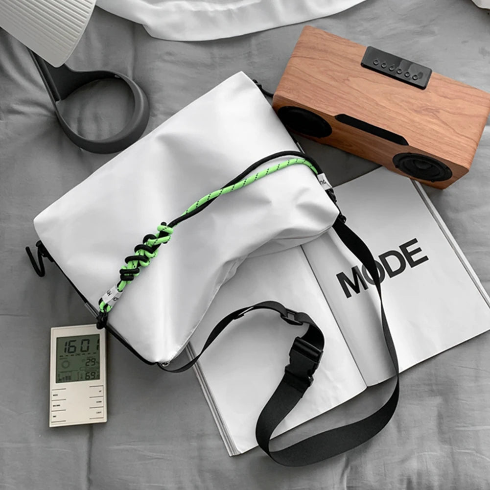 Large Capacity Handbag Men Women Shoulder Tote Bag with Green Ribbon
