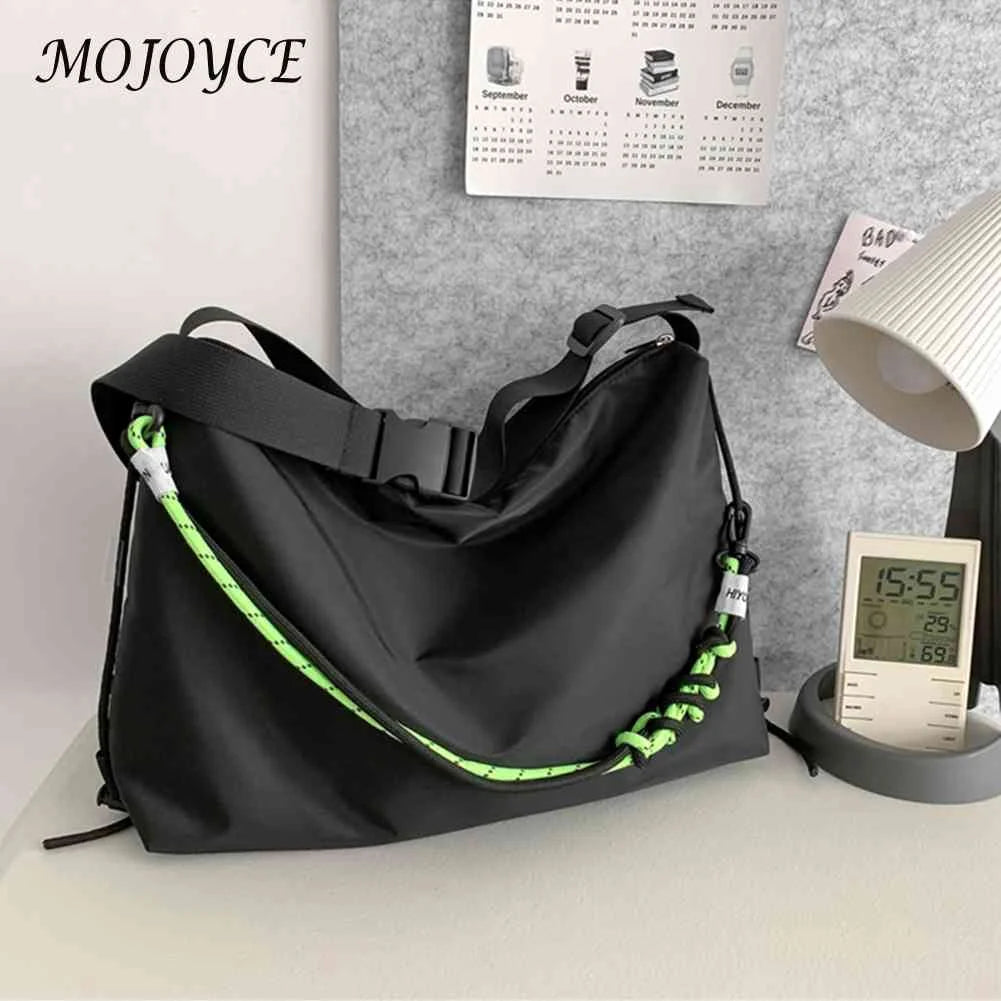 Large Capacity Shoulder Tote Bag with Green Ribbon for Travel Sports Cycling