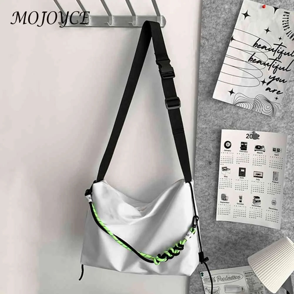 Large Capacity Shoulder Tote Bag with Green Ribbon for Travel Sports Cycling