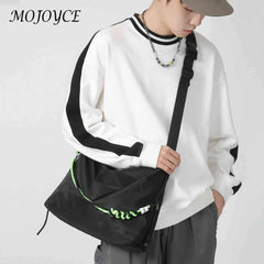 Large Capacity Shoulder Tote Bag with Green Ribbon for Travel Sports Cycling