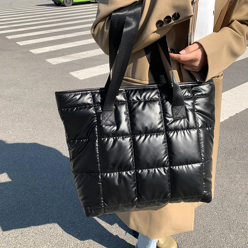 Large Capacity Quilted Shoulder Bags for Women Winter Nylon Crossbody Bag