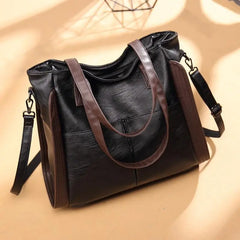 Women's Soft Leather Shoulder Bag Large Capacity Bucket Tote Handbag
