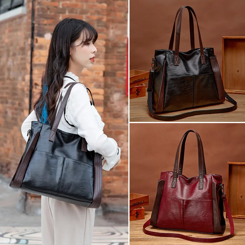 Large Capacity Soft Leather Shoulder Crossbody Bag Retro Tote Satchel Handbag