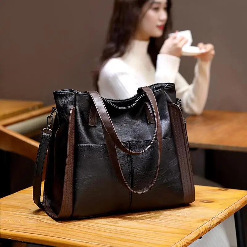 Women Soft Leather Shoulder Crossbody Bag Large Capacity Bucket Bags