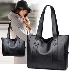 Large Capacity PU Leather Tote Bag Double Strap Shoulder Bag Casual Messenger