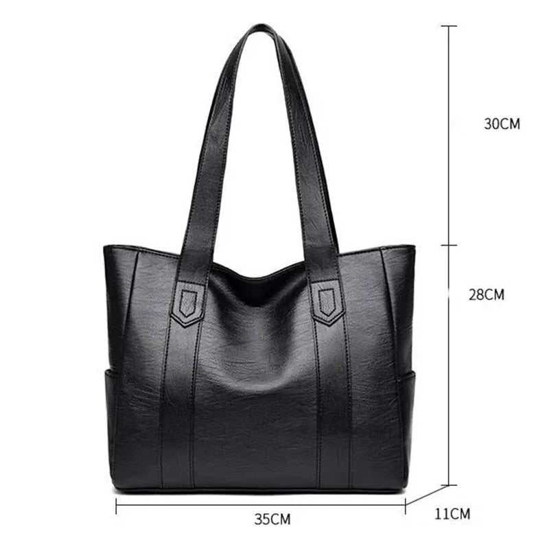 Large Capacity PU Leather Tote Bag Double Strap Shoulder Bag Casual Messenger