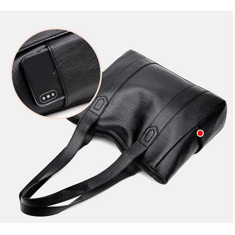Large Capacity PU Leather Tote Bag Double Strap Shoulder Bag Casual Messenger