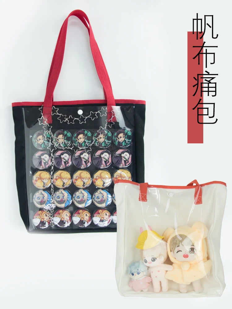 Large Harajuku Ita Bag Canvas Shoulder Bag, Transparent Handbag for Women
