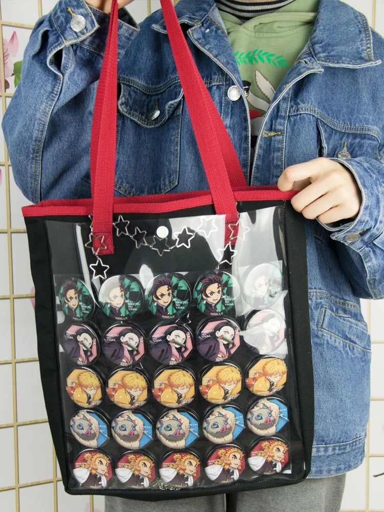 Large Harajuku Ita Bag Canvas Shoulder Bag, Transparent Handbag for Women