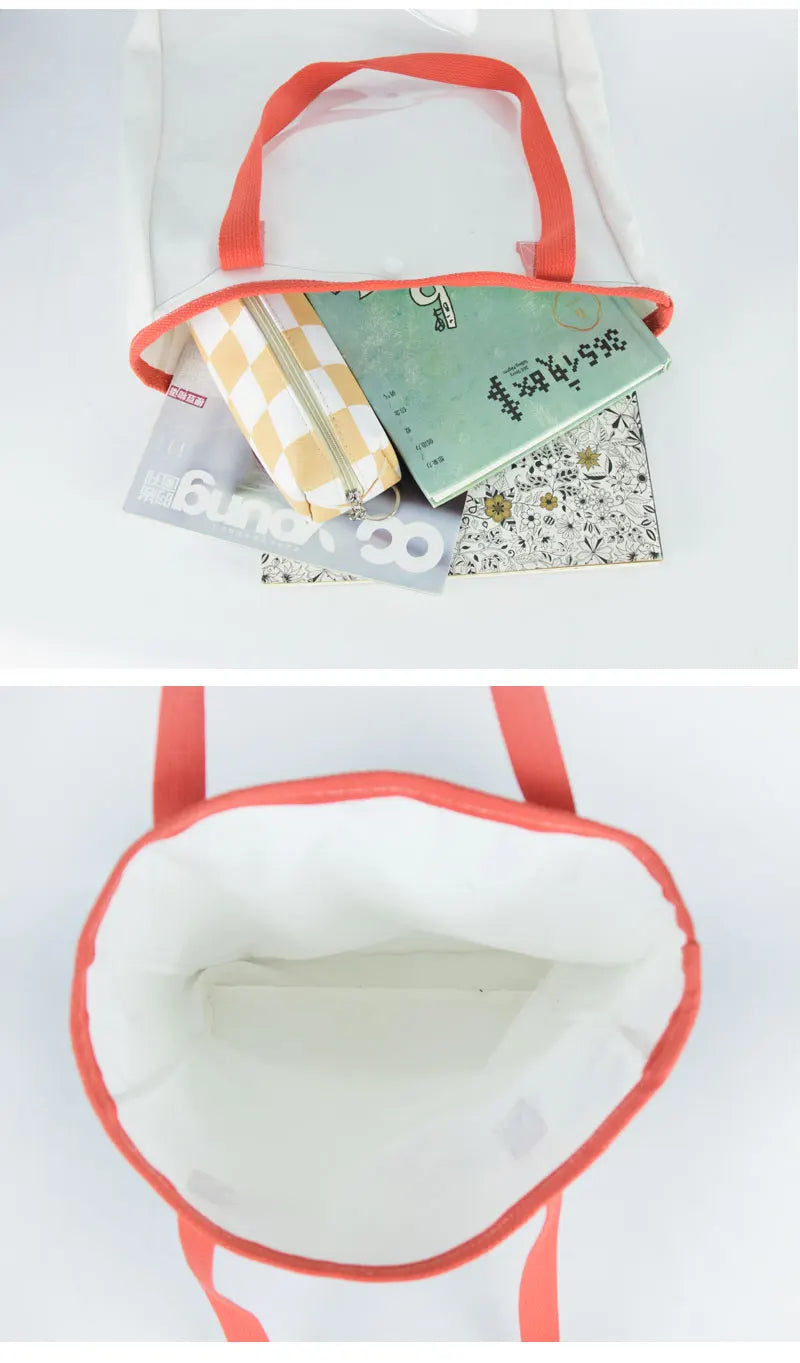 Large Harajuku Ita Bag Canvas Shoulder Bag, Transparent Handbag for Women