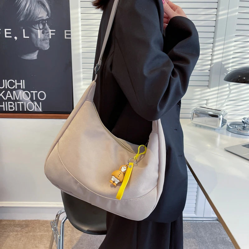 Large Capacity Hobo Shoulder Bag with Snowman Pendant Crossbody Bags for Women