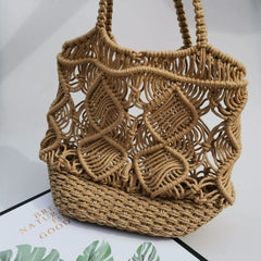 Hollow Straw Woven Women Shoulder Bag Beach Straw Tote Bag