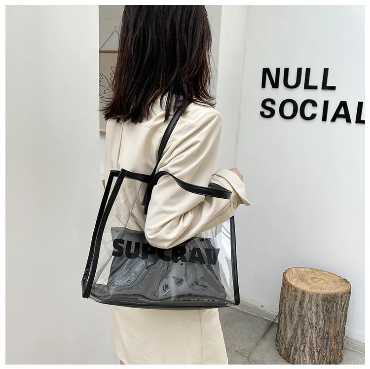 Casual Jelly Transparent Shoulder Bags Large Capacity Tote Handbags