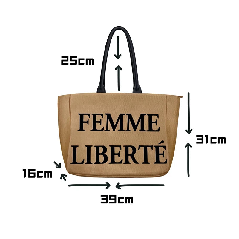 Large Capacity Lady Tote Bag Canvas Letters Shoulder Bag