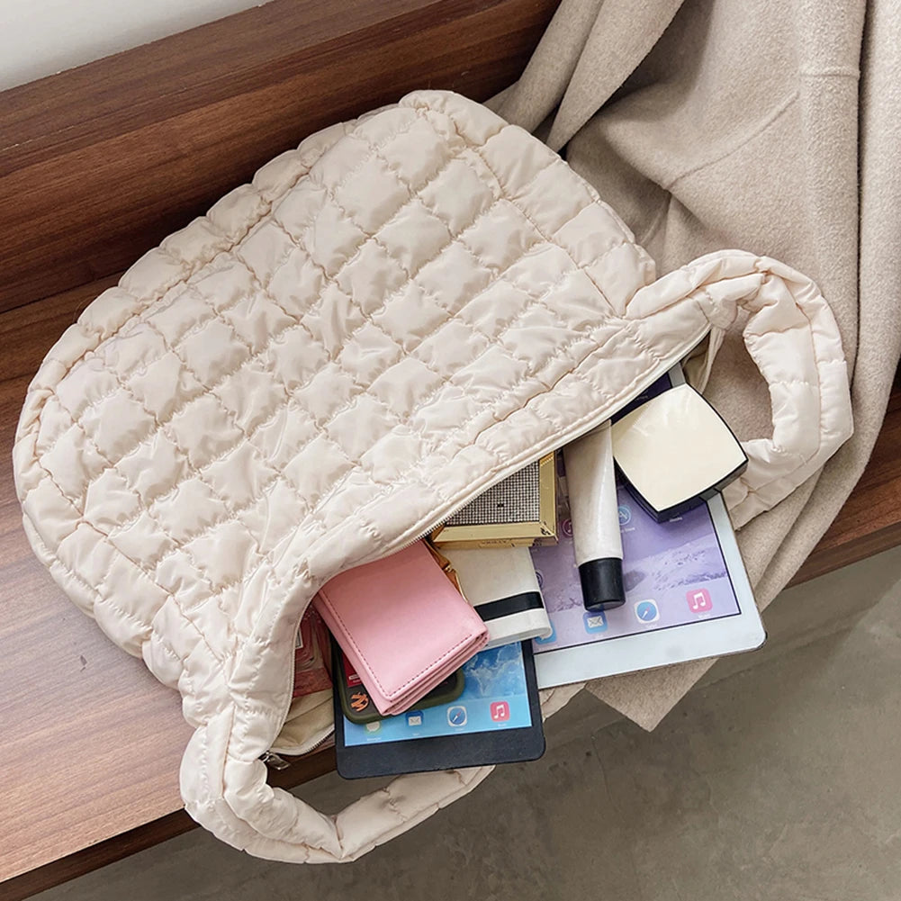 Large Capacity Lattice Pattern Shoulder Bag Space Cotton Handbag Women Tote Bags