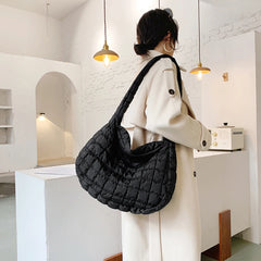 Large Capacity Lattice Pattern Shoulder Bag Space Cotton Handbag Women Tote Bags