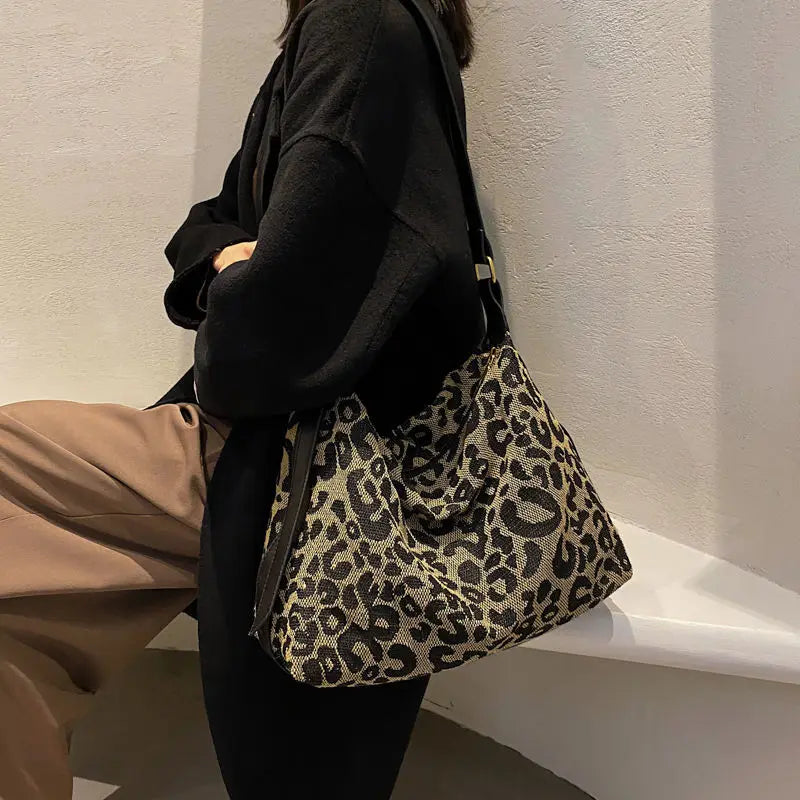 Leopard Shoulder Bags Women Crossbody Canvas Handbags Harajuku Totes