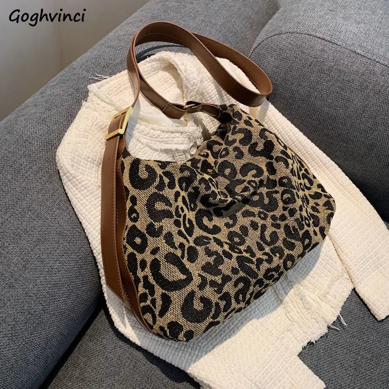 Leopard Shoulder Bags Women Crossbody Canvas Handbags Harajuku Totes