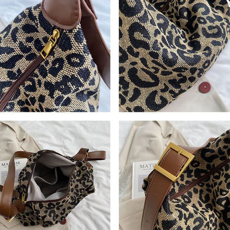 Leopard Shoulder Bags Women Crossbody Canvas Handbags Harajuku Totes