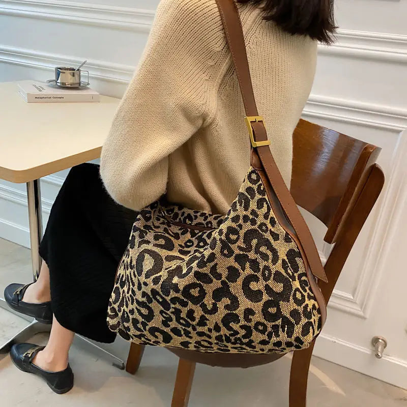 Leopard Shoulder Bags Women Crossbody Canvas Handbags Harajuku Totes