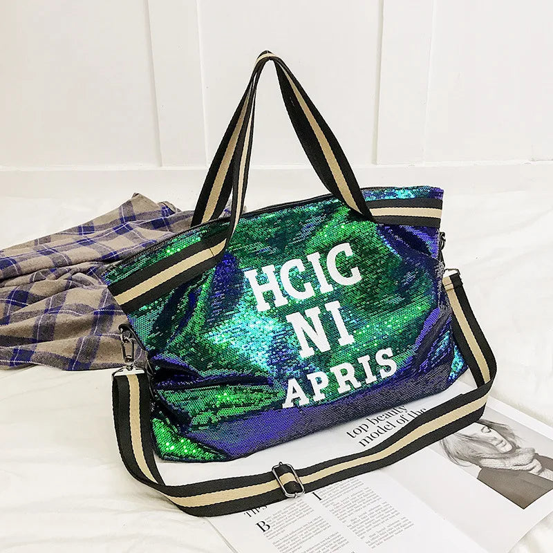 Large Capacity Sequin National Tote Shoulder Bag Women Messenger Bag