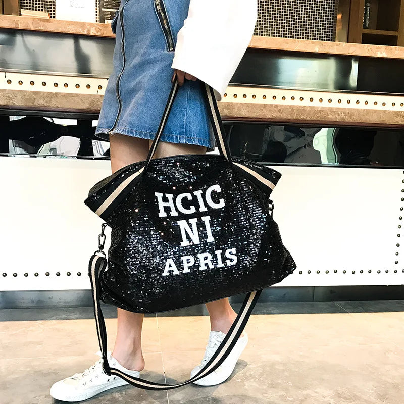 Large Capacity Sequin National Tote Shoulder Bag Women Messenger Bag