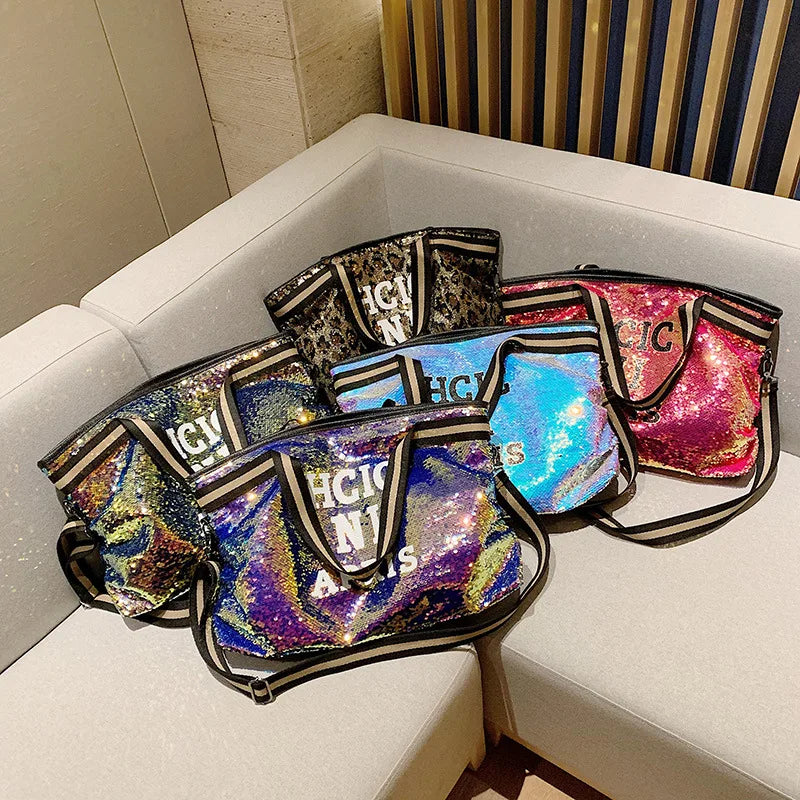Large Capacity Sequin National Tote Shoulder Bag Women Messenger Bag
