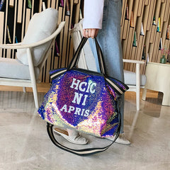 Large Capacity Sequin National Tote Shoulder Bag Women Messenger Bag