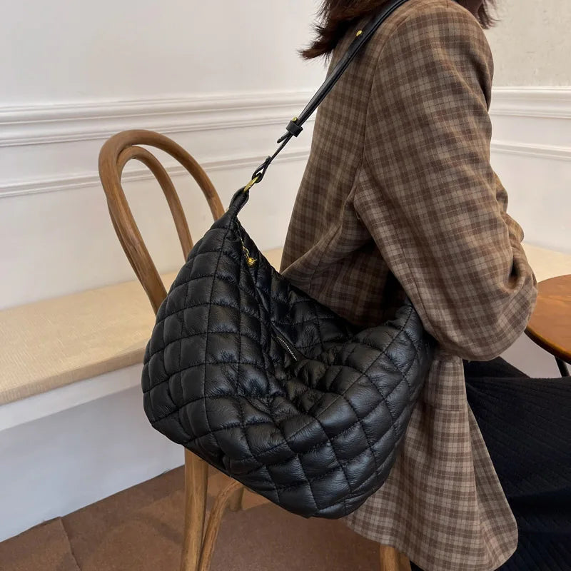 Large Capacity Cotton Shoulder Bag Winter Ladies Hobo Crossbody Travel Handbag