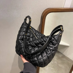 Large Capacity Cotton Shoulder Bag Winter Ladies Hobo Crossbody Travel Handbag